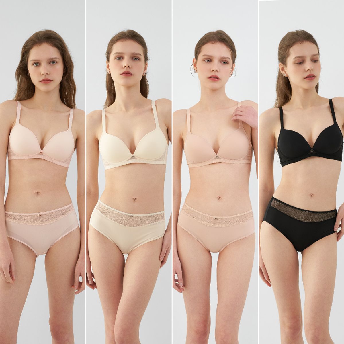 원더브라(WONDERBRA) [4SET] 노와이어 푸쉬업볼륨 브라+하이웨이스트팬티 세트 (WBW4M18192021_T)