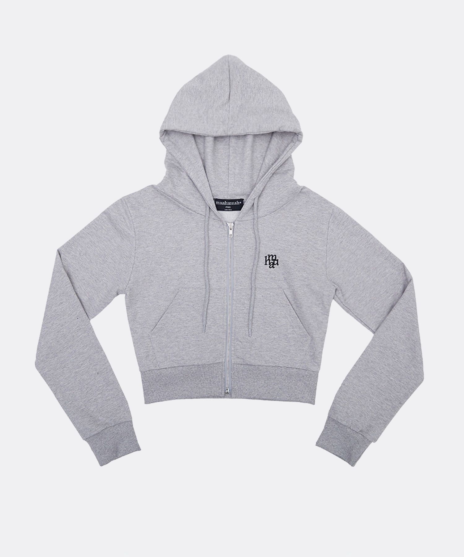 ●muahmuah● LOGO POINT TRAINING CROP HOOD SET UP Muah Muah] Logo Point Training Crop Hood Zip Up/ Training