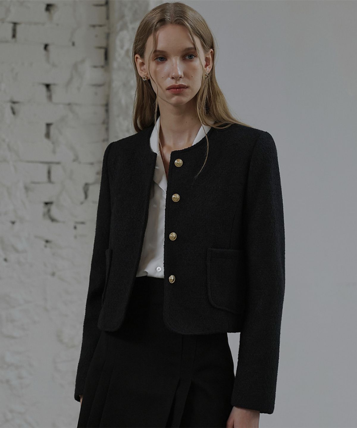 드헤베(DEHEVE) Belly Warm Tweed Jacket [Black]