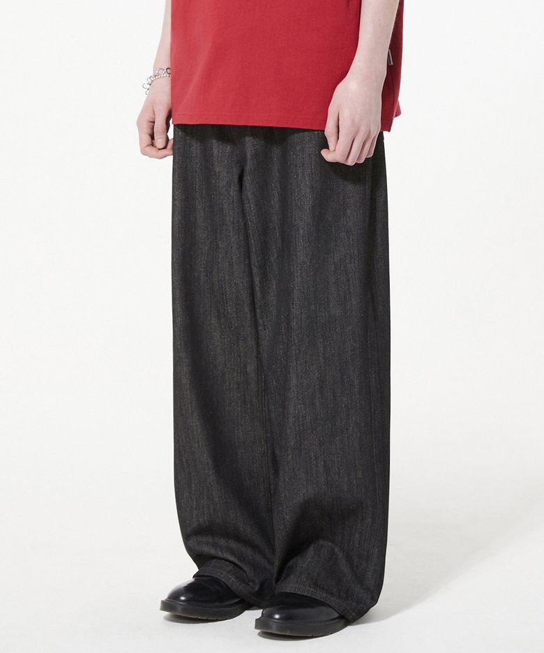 WIDE SLUB DENIM PANTS [BLACK]