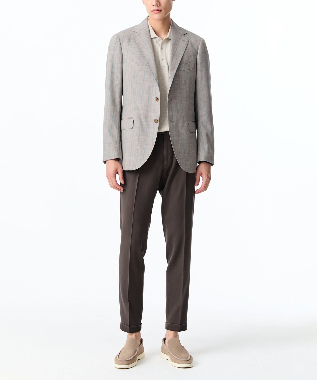 맨온더분(MAN ON THE BOON) [LORO PIANA FABRIC] 스트라이프 울 싱글 자켓_그레이 4714151004