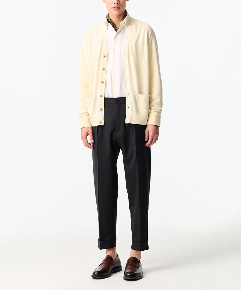[LORO PIANA FABRIC] 니티드 울 래글런 가디건_크림 4714113006