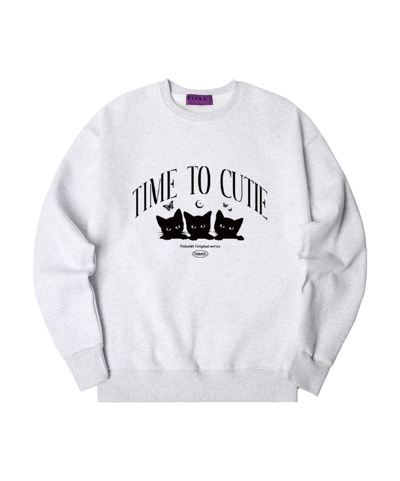 N/H TIME TO CUTIE 오버핏 기모 맨투맨_멜란지화이트 (SOM4-4NH1215)