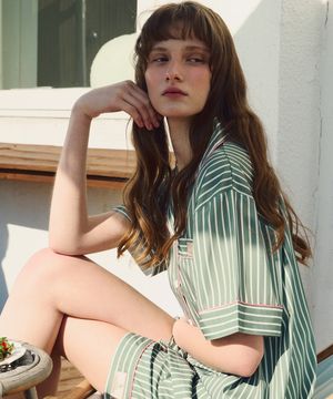 소프트필 스트라이프 올리비아 반팔 카라 투피스 잠옷 세트