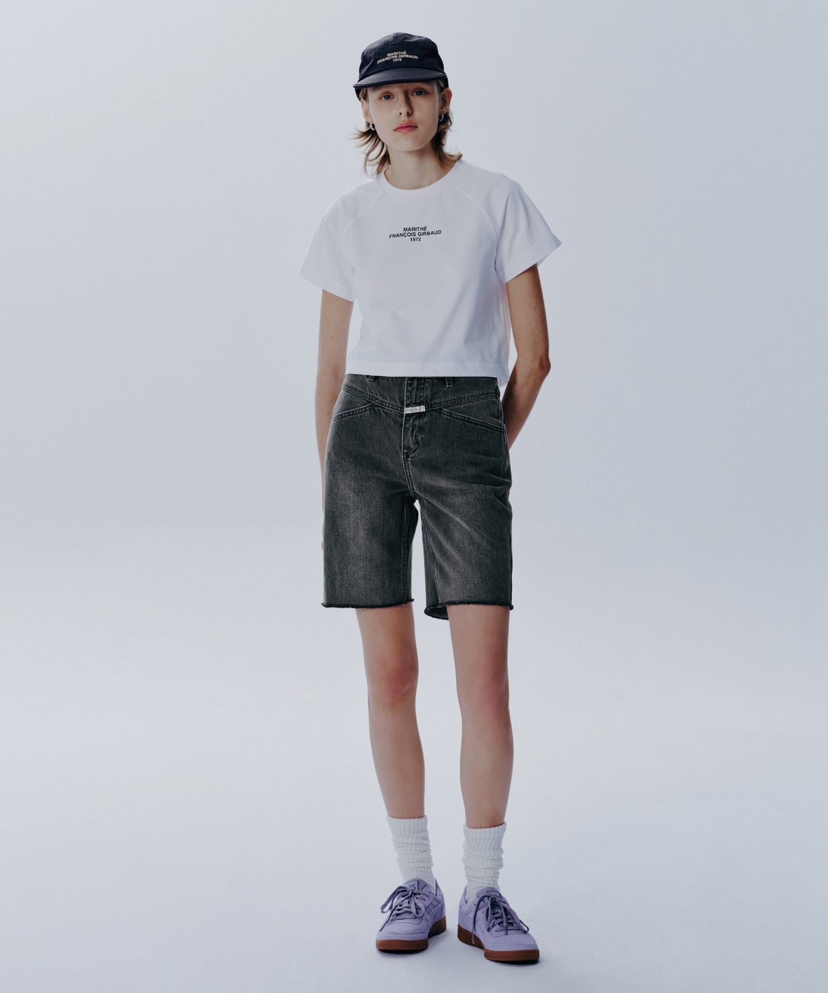 마리떼 프랑소와 저버(MARITHÉ + FRANҪOIS GIRBAUD) W X-POCKET RAW EDGE HALF DENIM PANTS light gray