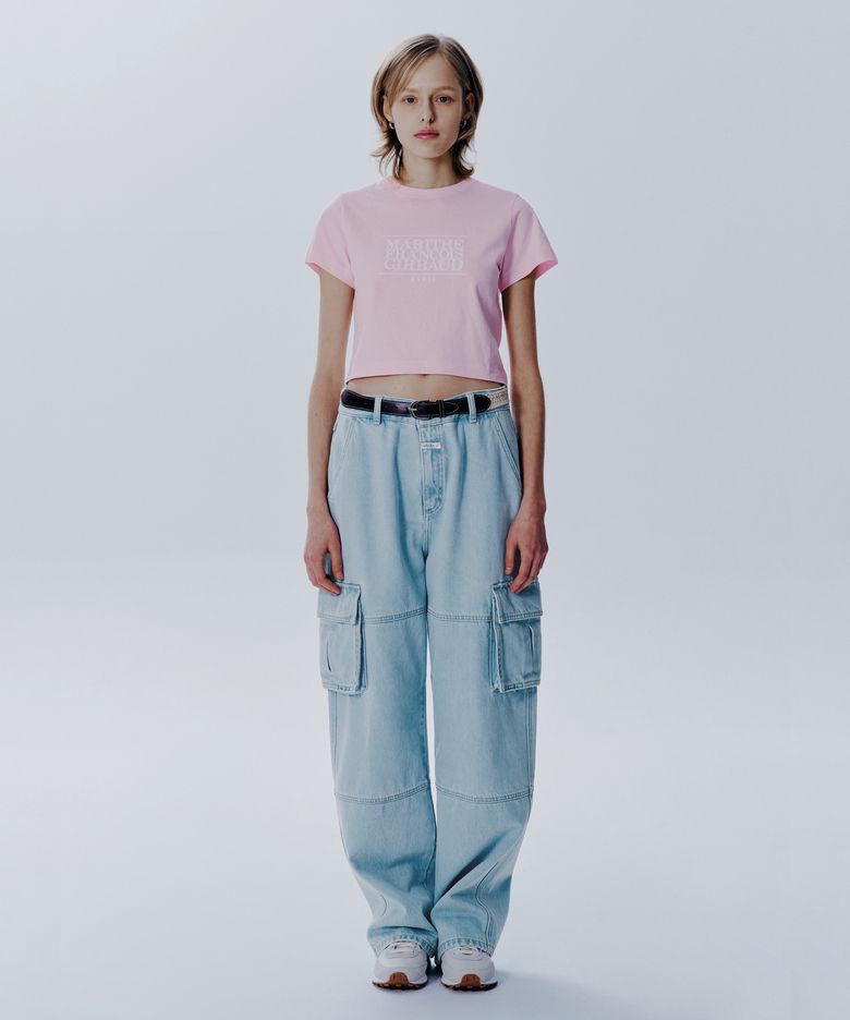 W CARGO DENIM PANTS light blue