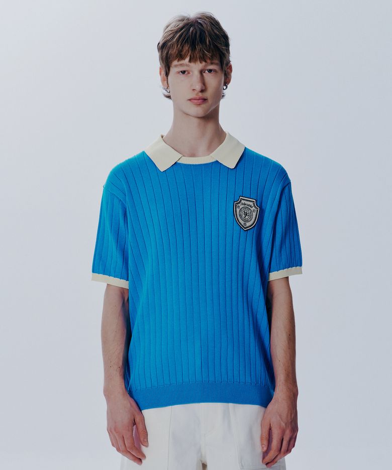 EMBLEM WAPPEN HALF SLEEVE KNIT aqua blue