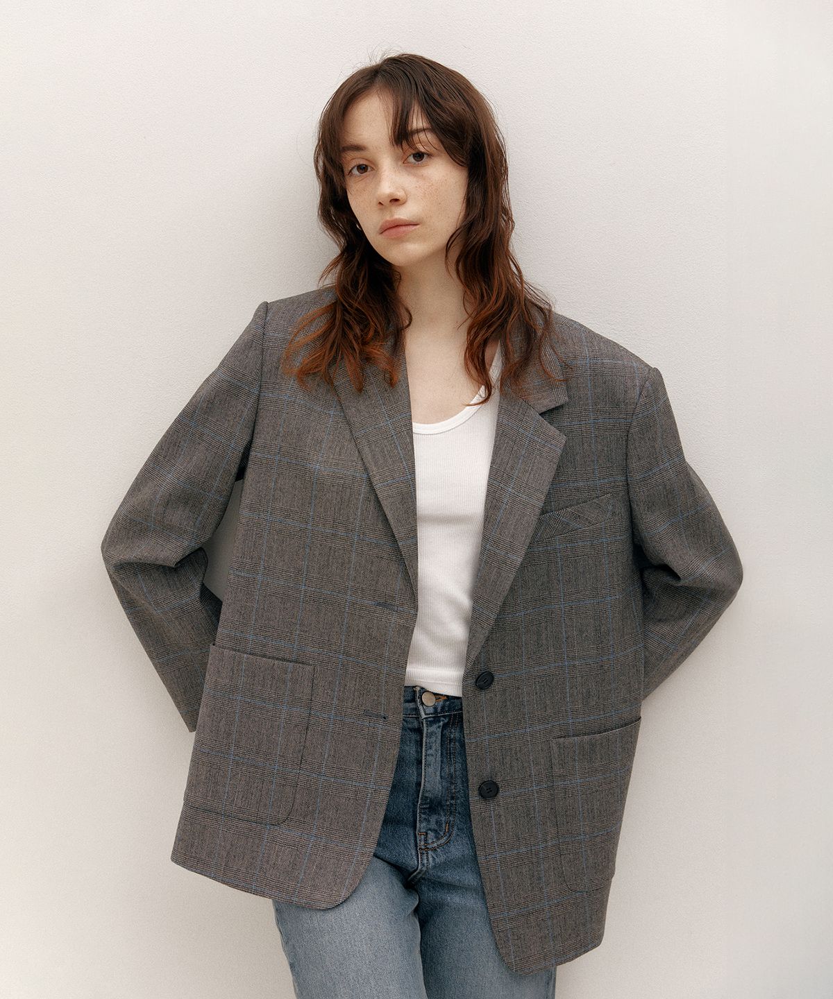 아바몰리(AVA MOLLI) OUTPOCKET OVERSIZE JK (GREY CHECK)