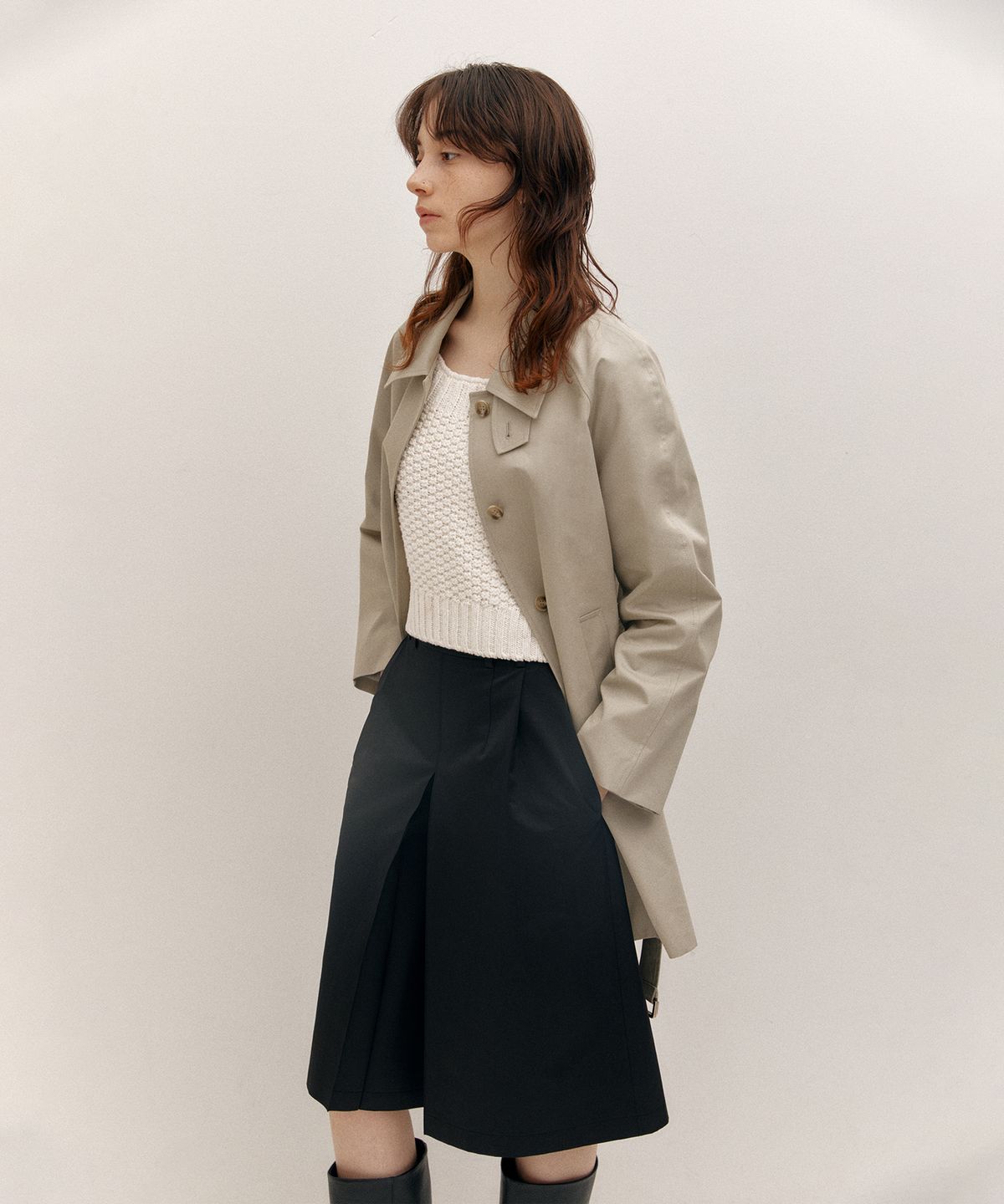 아바몰리(AVA MOLLI) COTTON HALF MAC COAT (L/KHAKI)