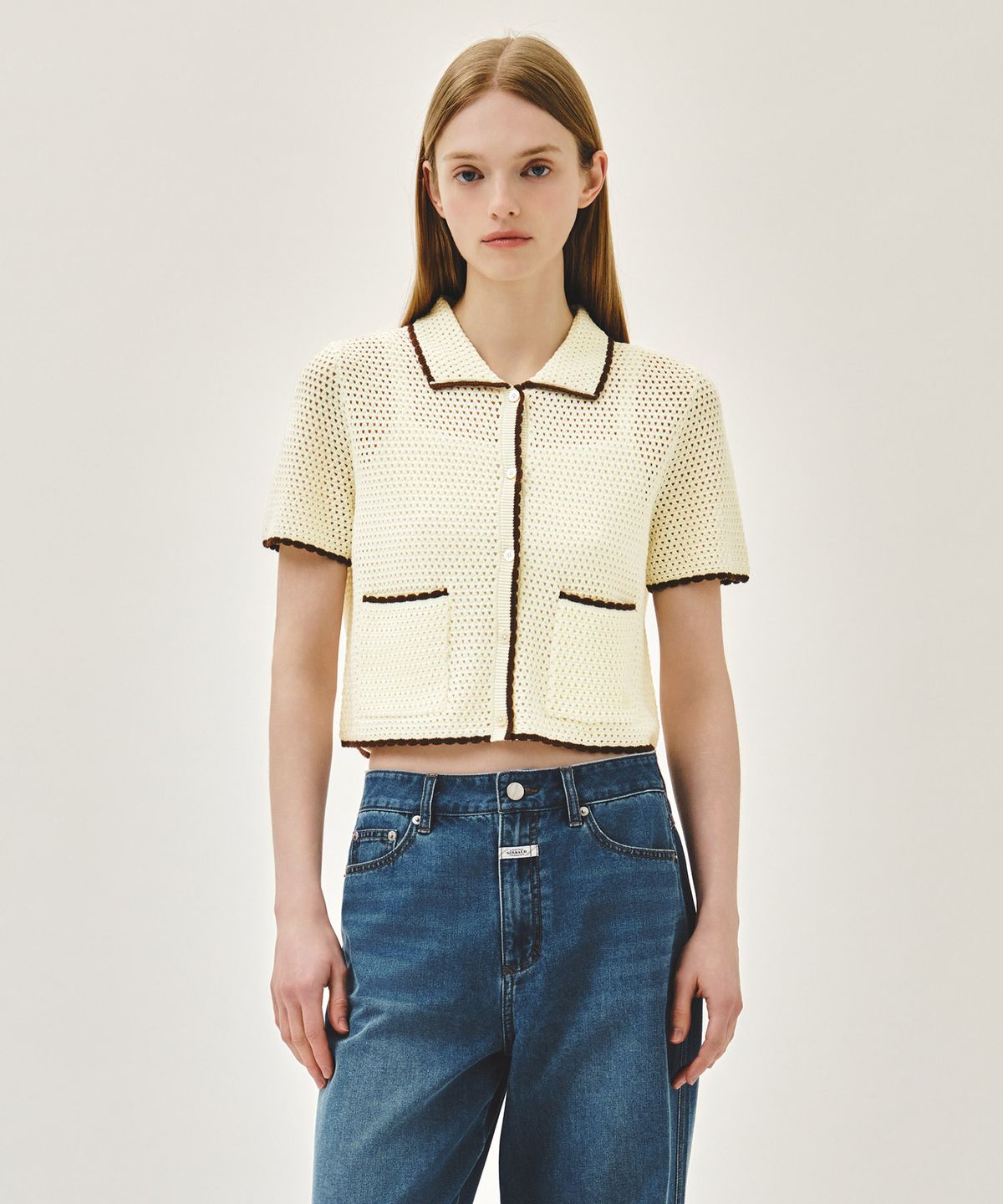 마리떼 프랑소와 저버(MARITHÉ + FRANҪOIS GIRBAUD) W CROCHET HALF KNIT CARDIGAN ivory