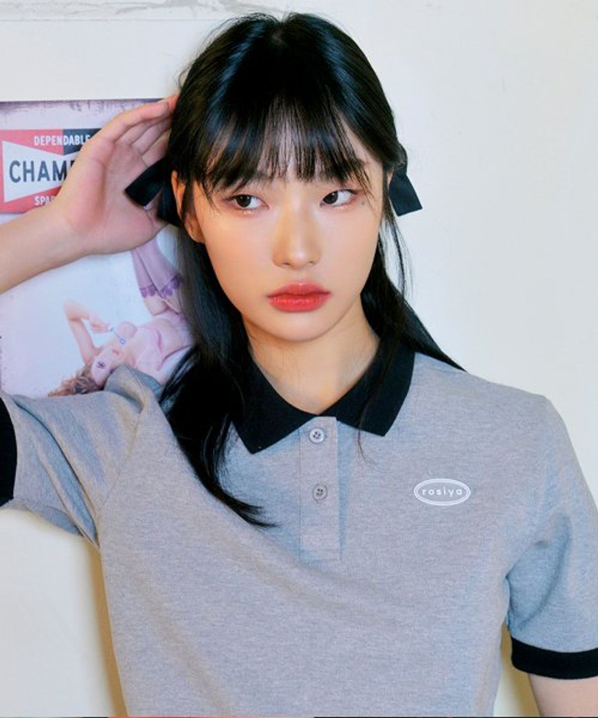 로시야(ROSIYA) 심플 기본 카라 티셔츠 그레이