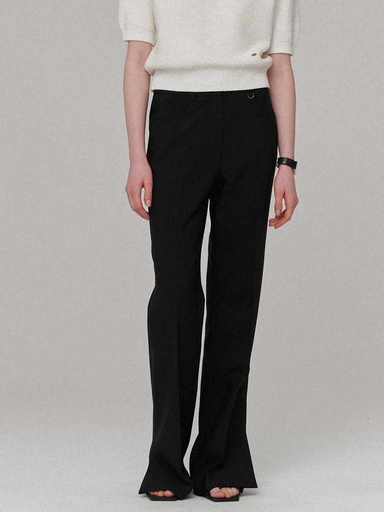 Side slit semi boots cut pants - Black