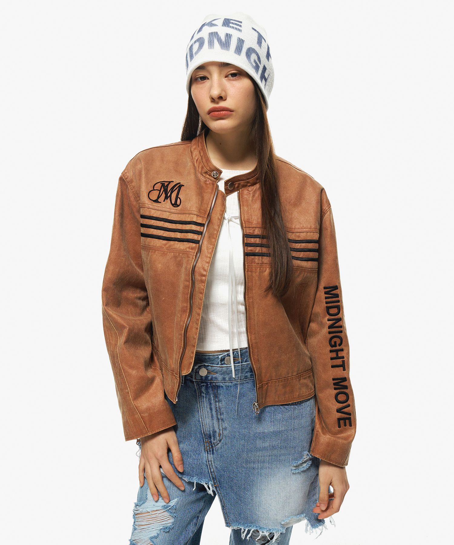 ●MIDNIGHT MOVE● line leather jacket brown 23fw27 MUSINSA | MIDNIGHT MOVE line leather jacket (brown)