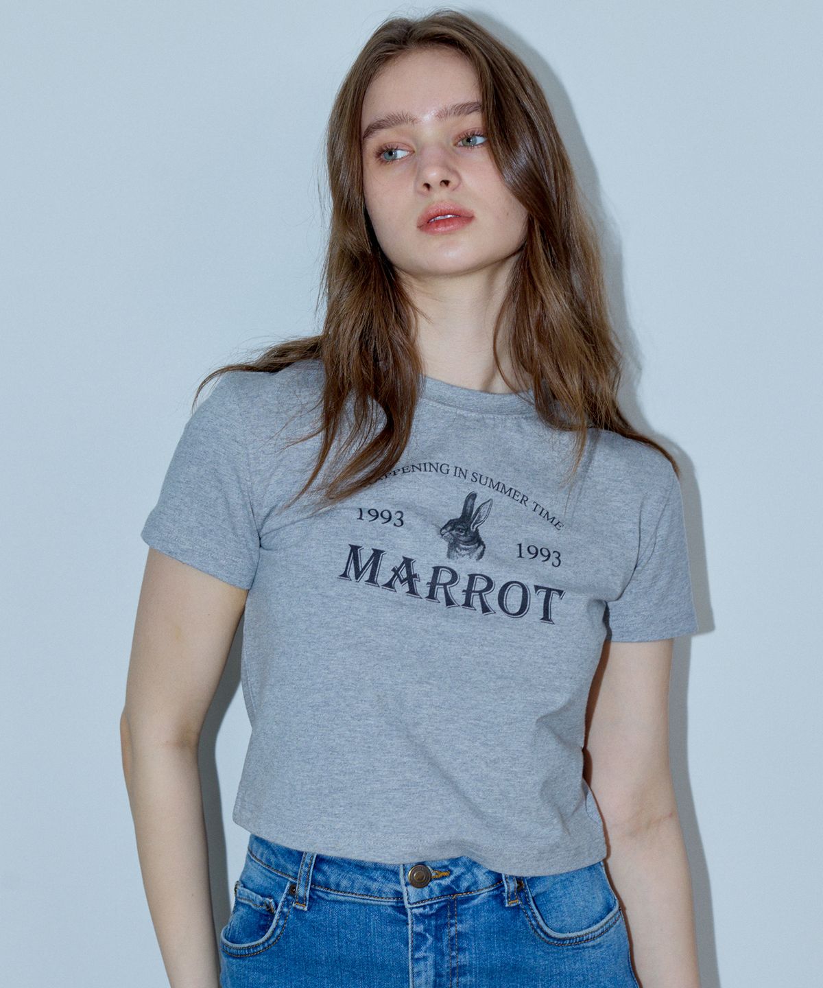 마롯(MARROT) HOLIDAY RABBIT  CROP T-SHIRT_GREY
