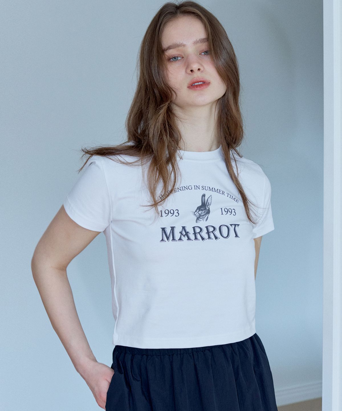 마롯(MARROT) HOLIDAY RABBIT  CROP T-SHIRT_WHITE