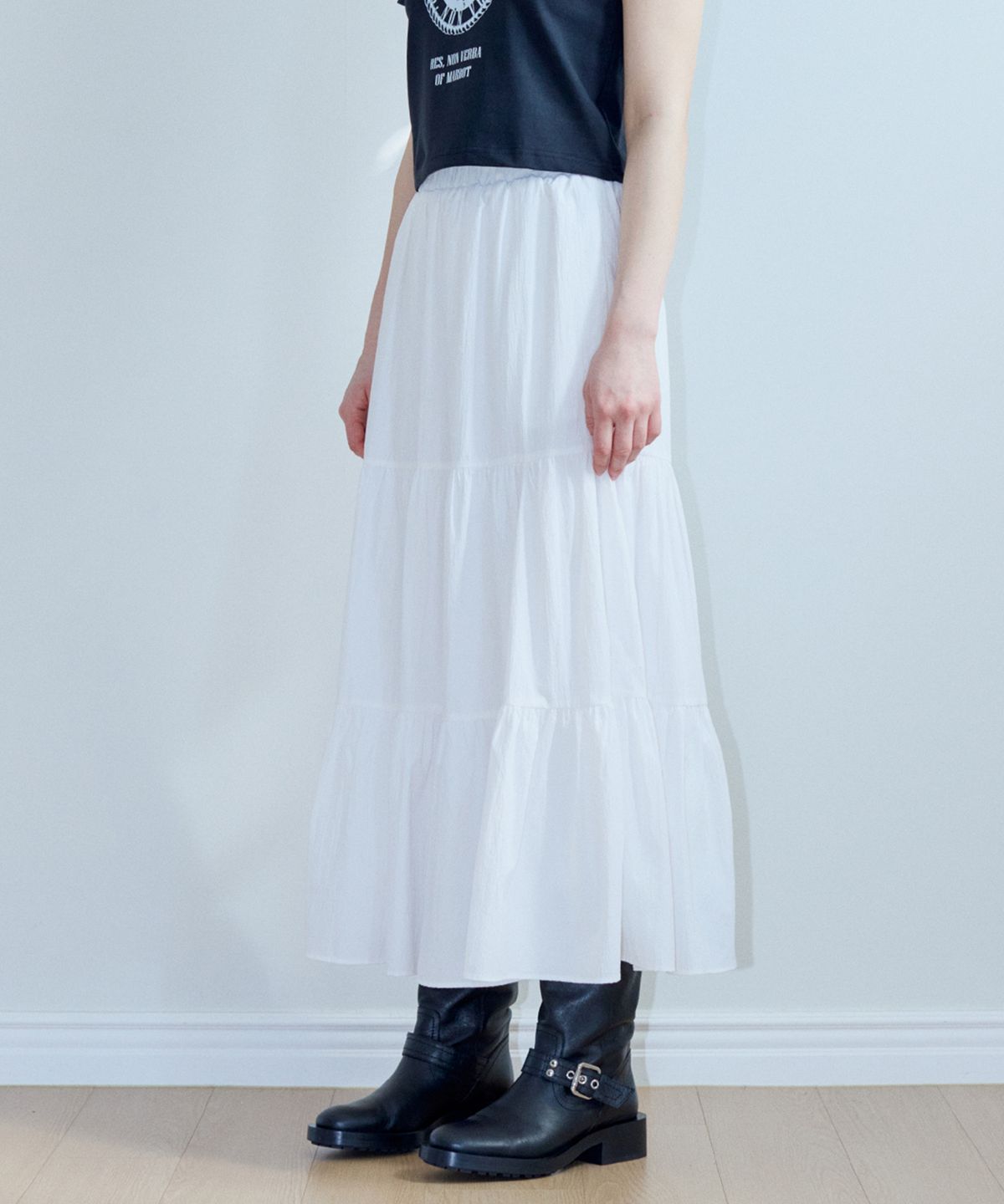 마롯(MARROT) SHIRRING FRILL LONG SKIRT_WHITE