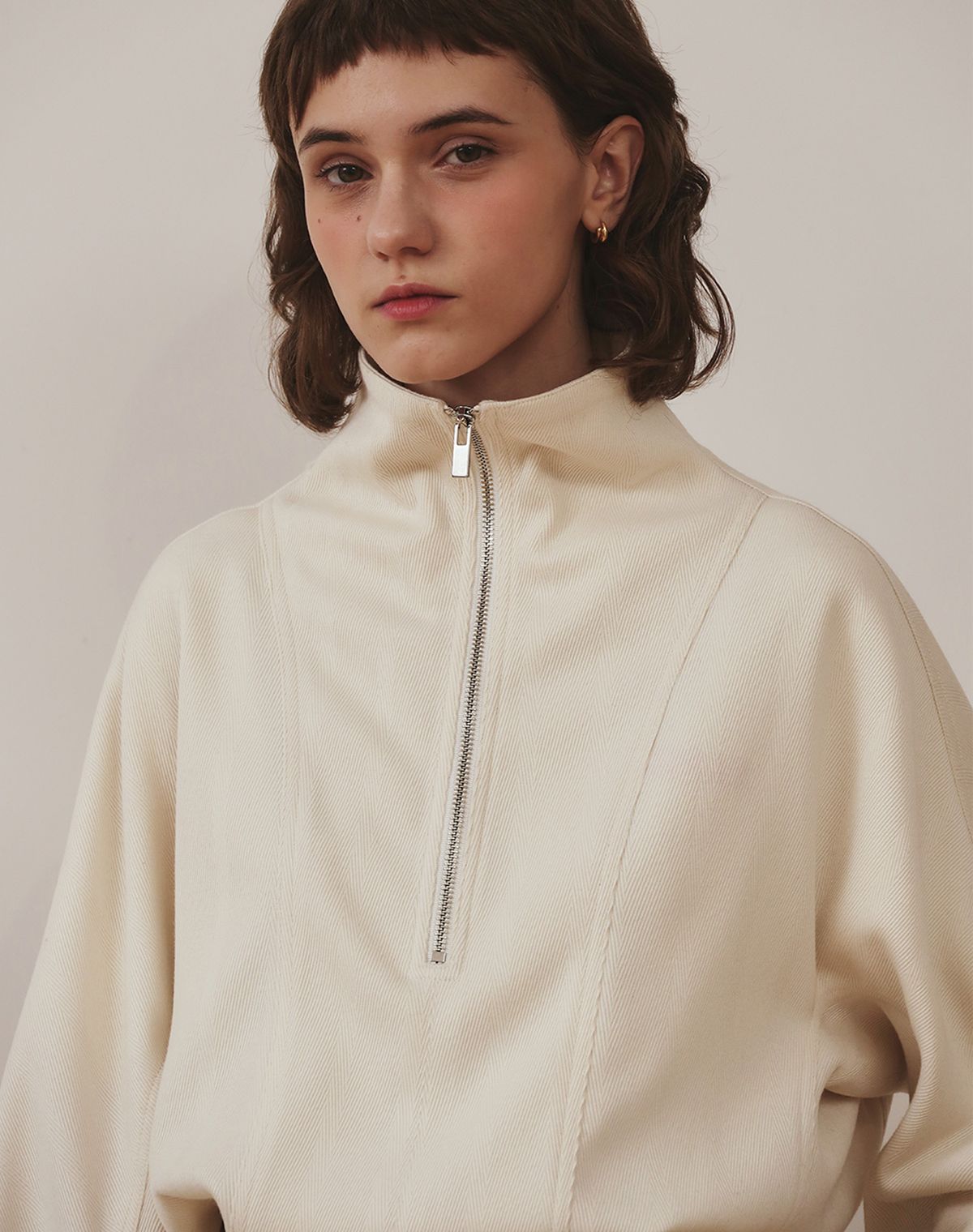 지에마르(GIEMAR) HERRINGBONE ZIP UP IVORY/GRAY