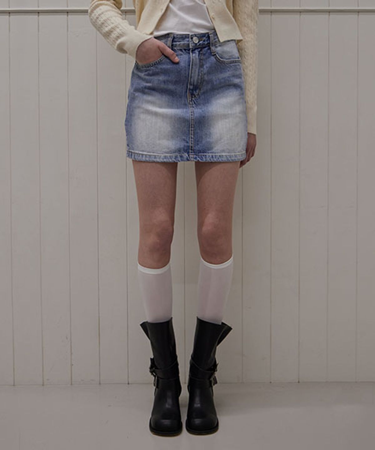 헤인트(HAINT) EZEL VINTAGE MINI SKIRT_2COLORS_LIGHT BLUE