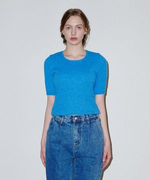 케이블 하프 니트 블루