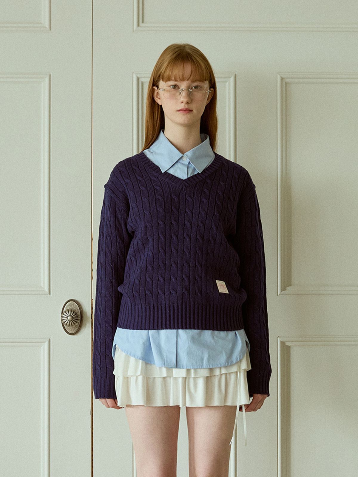 핑크파인애플(PINK PINEAPPLE) CLASSY V-NECK KNIT_NAVY