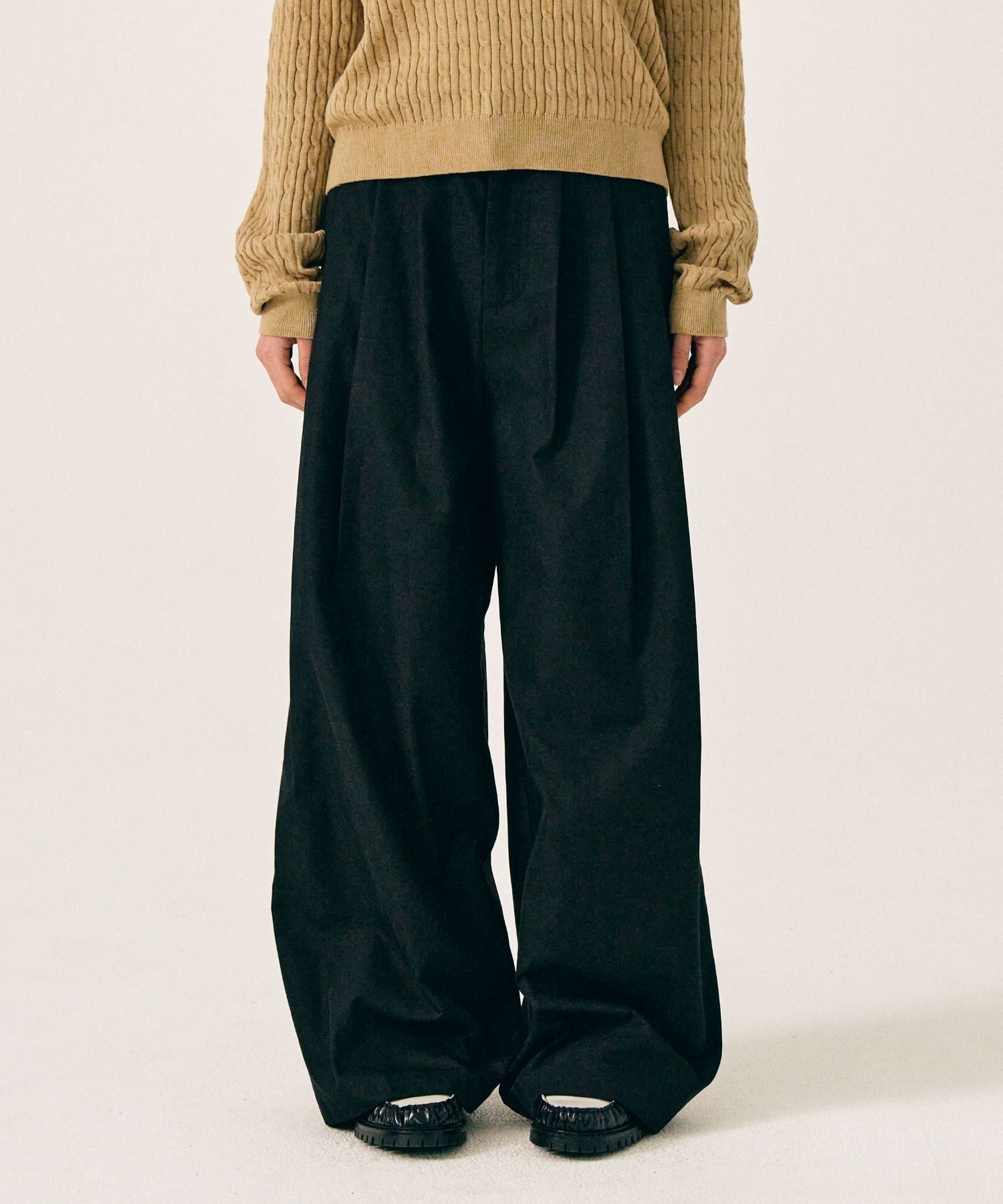 ◆SATUR◆ W Bliss Three Chin Wide Chino Pants Classic Black MUSINSA | SATUR (W) Bliss Three Chin Wide Chino Pants