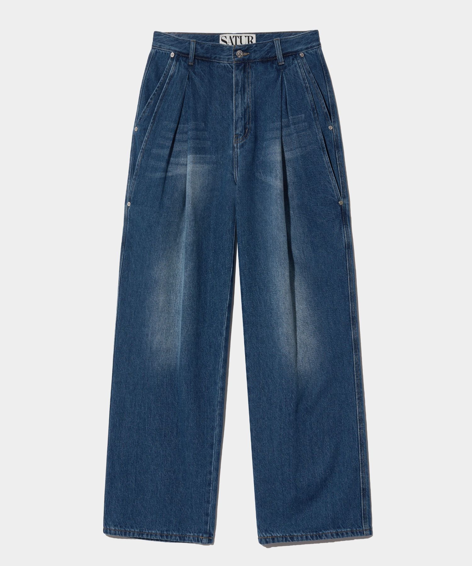 【SATUR】Vinales Retro 2-Tuck Denim Pants - Mid Blue MUSINSA | SATUR Vinales Retro Two Tuck Denim Pants Mid Blue