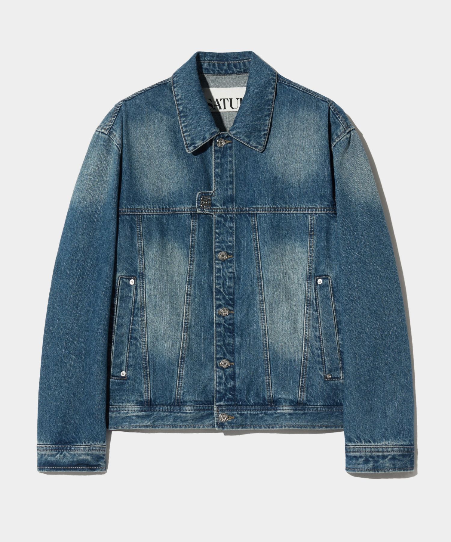 アウターその他 SATUR Symbol Brooch Denim Trucker Jacket Light Washed Blue S MUSINSA公式 | SATUR Symbol Brooch Denim Trucker Jacket Light