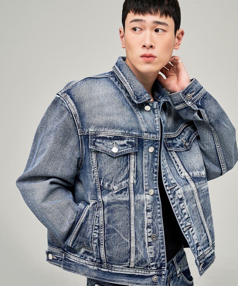 상탈 워싱 데님 트러커 자켓 D1013 - 블루