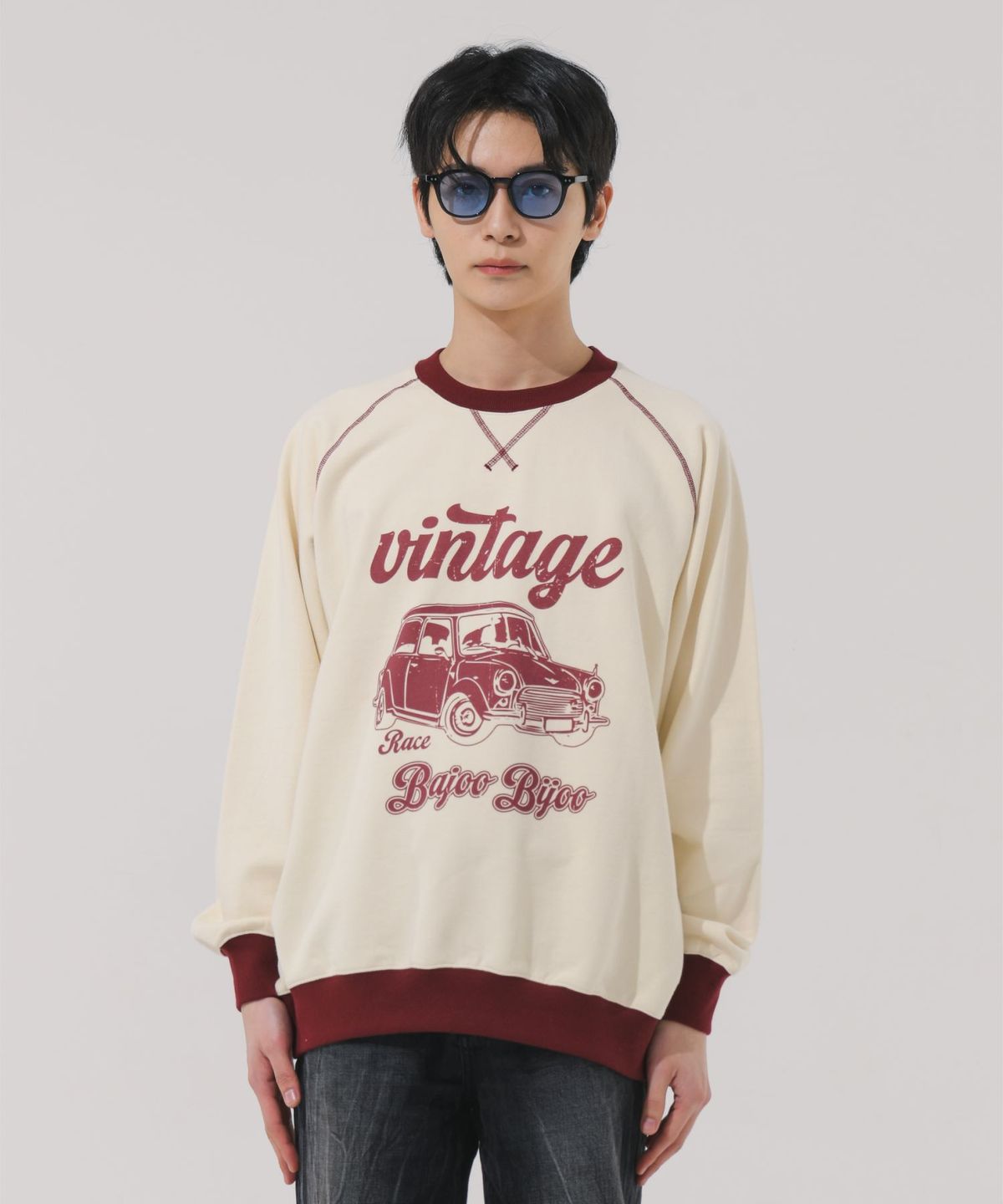 바쥬비쥬(BAJOO BIJOO) VINTAGE CAR RAGLAN SWEATSHIRT [CREAM]