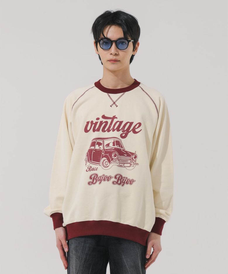 VINTAGE CAR RAGLAN SWEATSHIRT [CREAM]