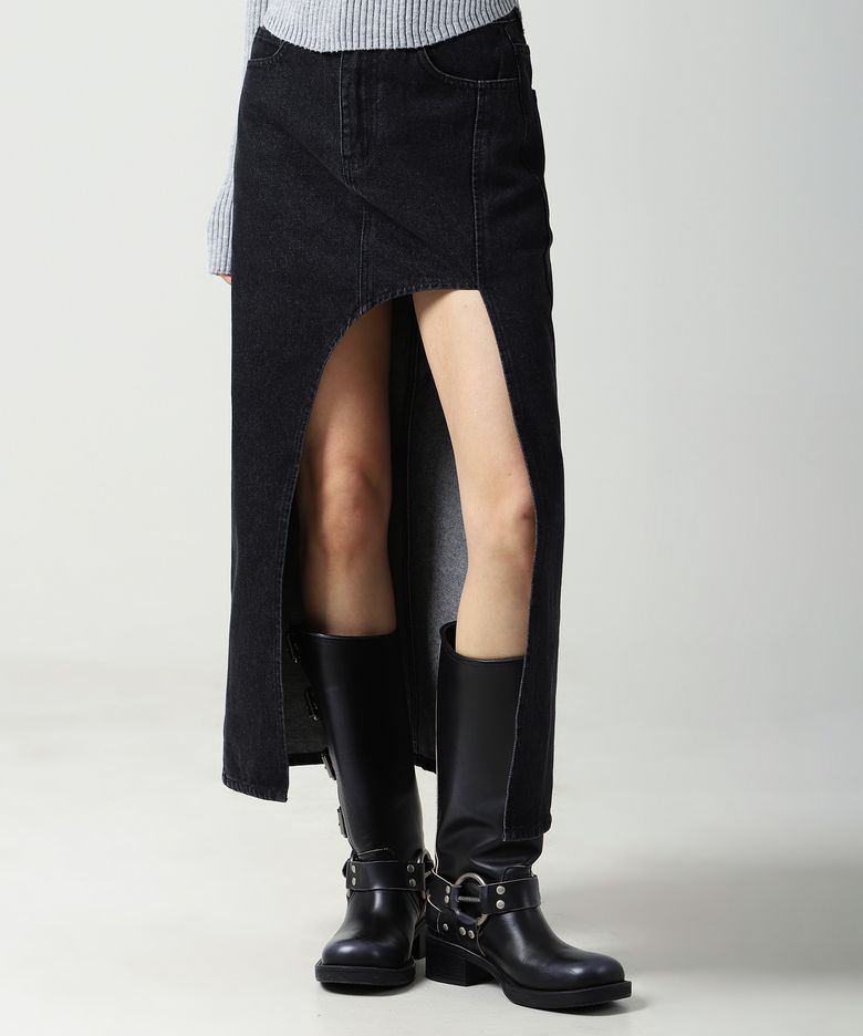 The Moon Long Denim Skirt BLACK