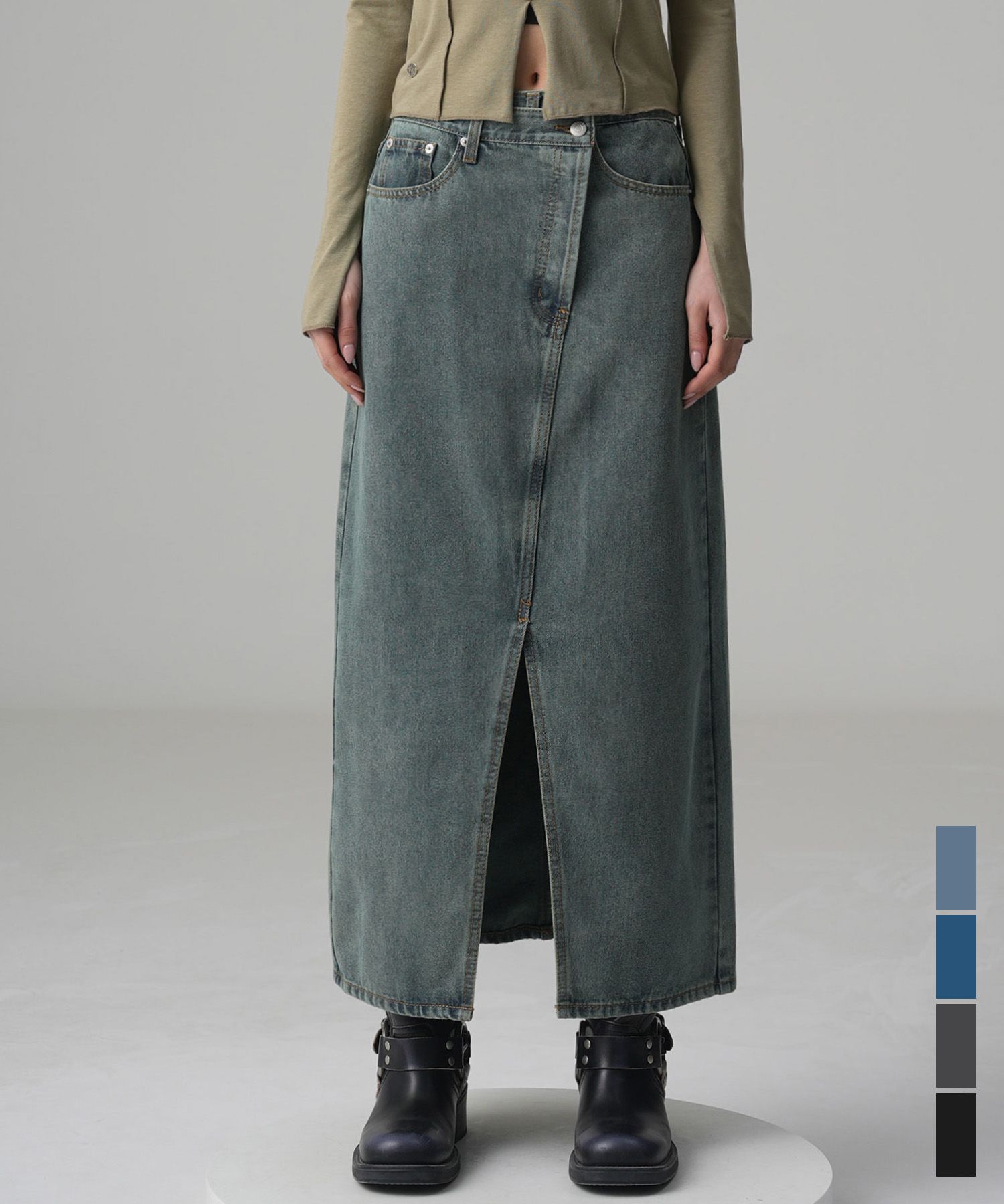 スカート AVANDRESS Stella Slit Long Denim Skirt 4COL AD43SK05 MUSINSA | AVANDRESS Stella Slit Long Denim Skirt - 4COL