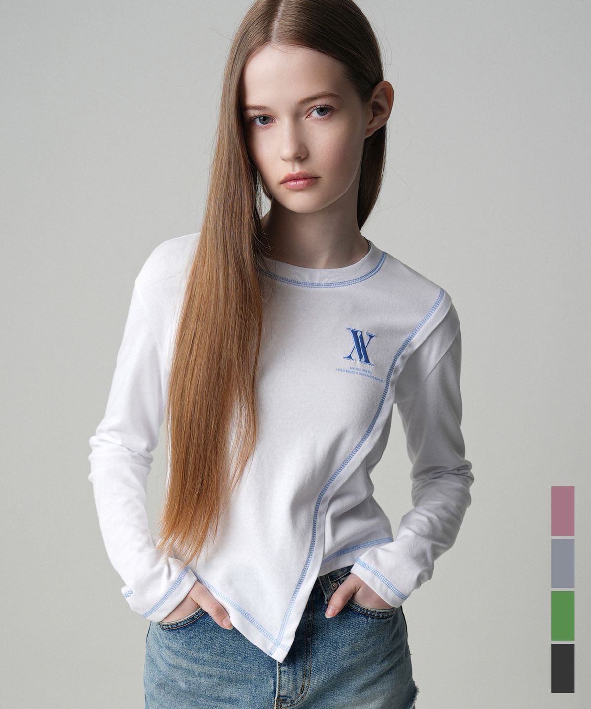어반드레스(AVANDRESS) LINE DIAGONAL LONG SLEEVE T-SHIRT - 5COL