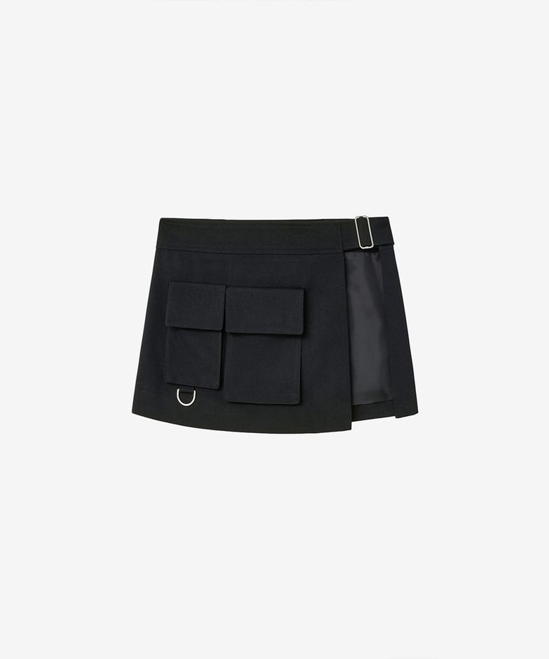 레이어드 벨트 스커트 BLACK