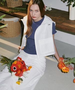 투 포켓 베스트 집업 후드 아이보리