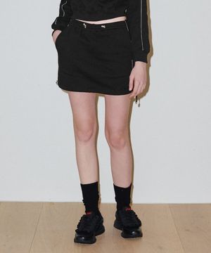 스트링 스웨트 미니 스커트 블랙