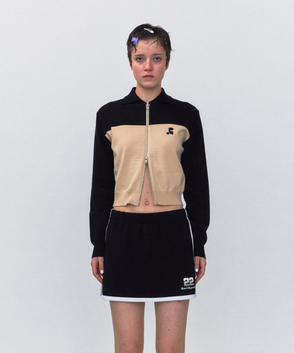 레스트앤레크레이션(REST&RECREATION) RR 2-TONE ZIP-UP CARDIGAN_BEIGE