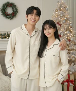 [2PACK] 실크핏 에센셜 긴팔 커플 잠옷 세트