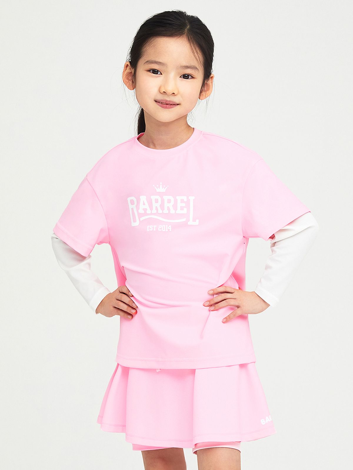 배럴(BARREL) 키즈 로맨틱모션 반팔 레이어드 래쉬가드 핑크 (B4SKWRG302PNK)