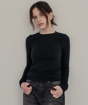 소프트 레이어드 슬리브리스 티셔츠_블랙