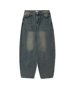 87-STAN047 벌룬핏 워싱 와이드 데님팬츠 빈티지 옐로우