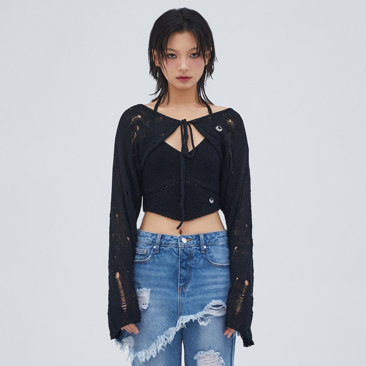 라라폭스(LALAFOX) KNIT HALTERNECK TOP BLACK BQ2KV002