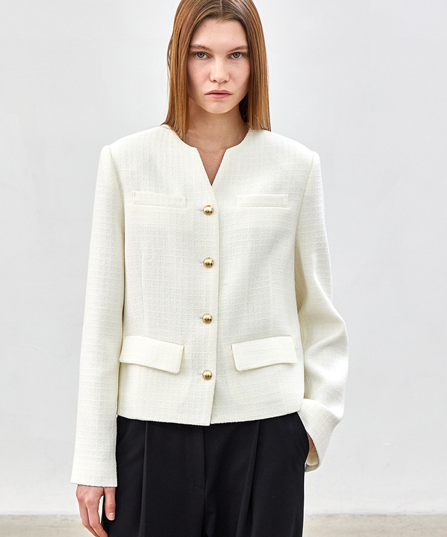ジャケット・アウター MUSINSA ROUND NECK TWEED JACKET MUSINSA | MUSINSA STANDARD WOMAN Women's Round Neck Tweed