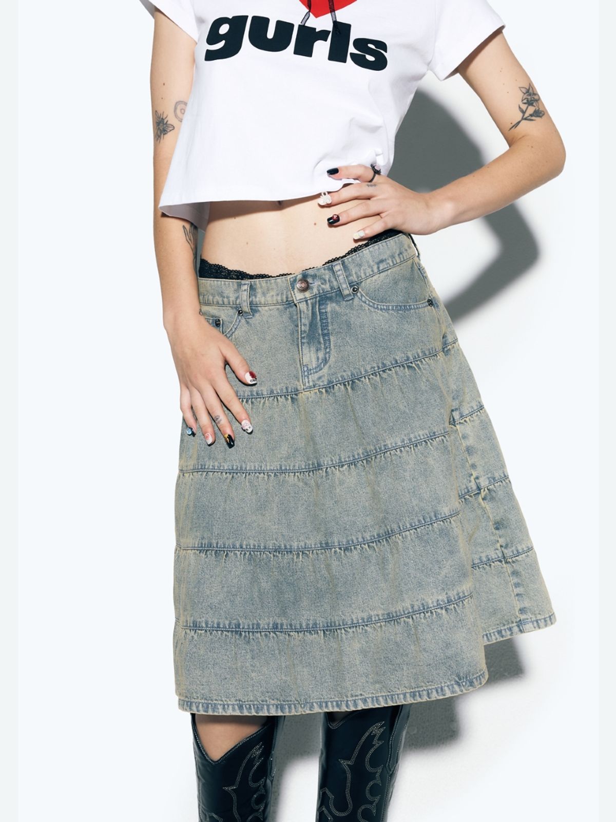 에즈이프 캘리(ASIF CALIE) CALIE DENIM MIDI SKIRT BLUE