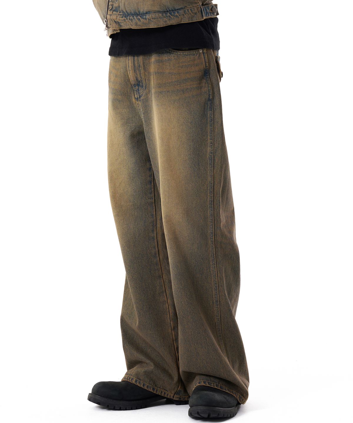 아캄(AAKAM) Washed Western Pocket Denim Pants (Desert Sand)