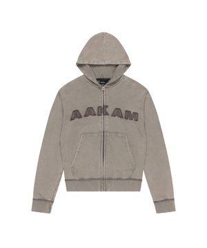 Washed Logo Zip-Up Hoodie (Khaki)