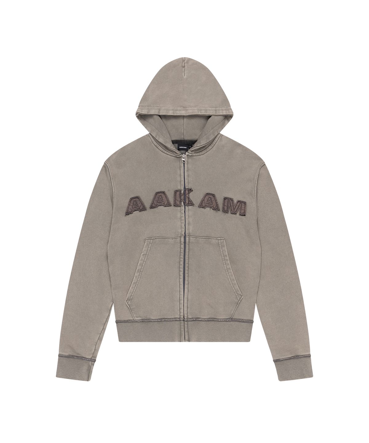 아캄(AAKAM) Washed Logo Zip-Up Hoodie (Khaki)
