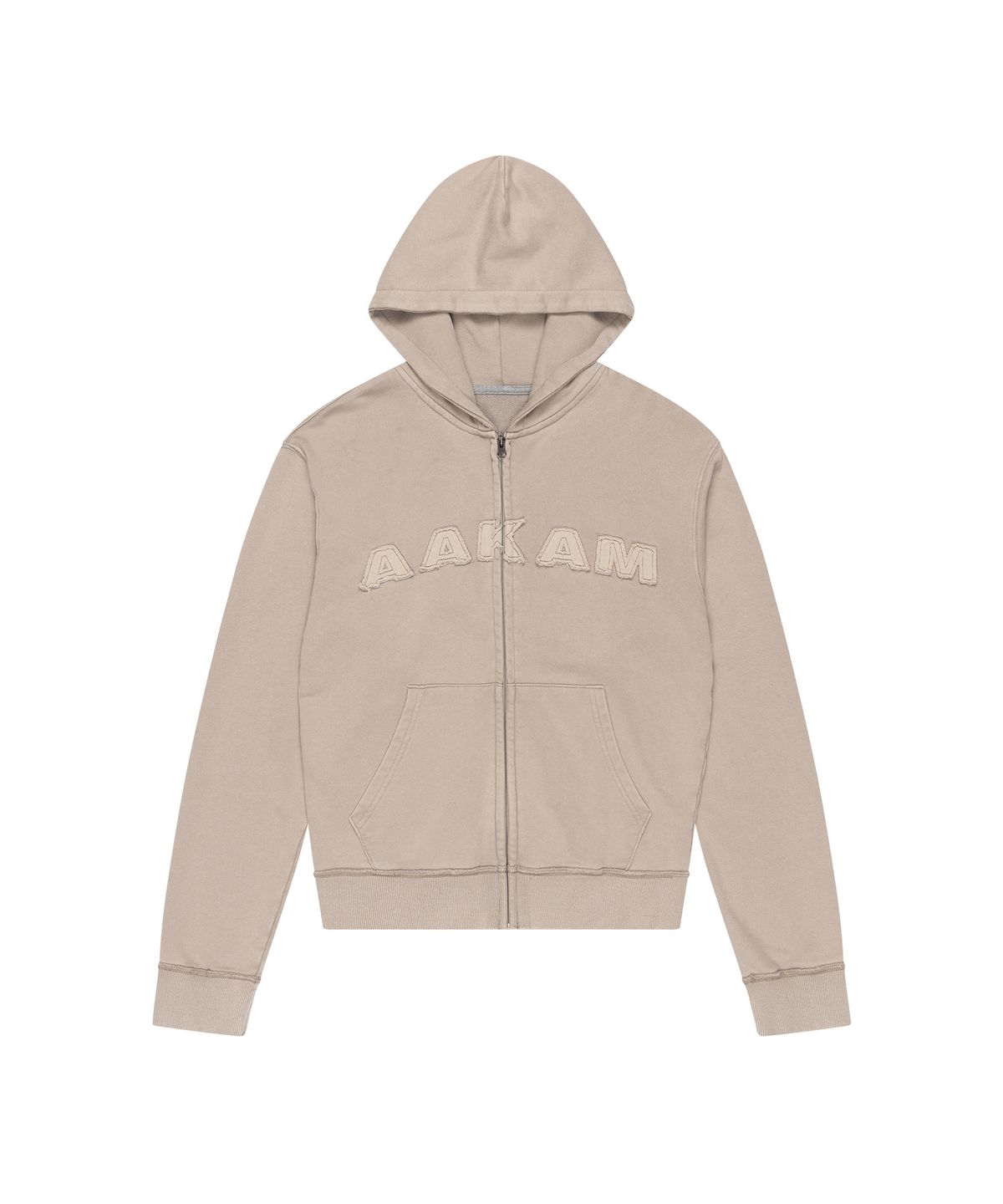 아캄(AAKAM) Washed Logo Zip-Up Hoodie (Beige)