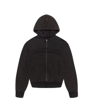 Washed Logo Zip-Up Hoodie (Black)