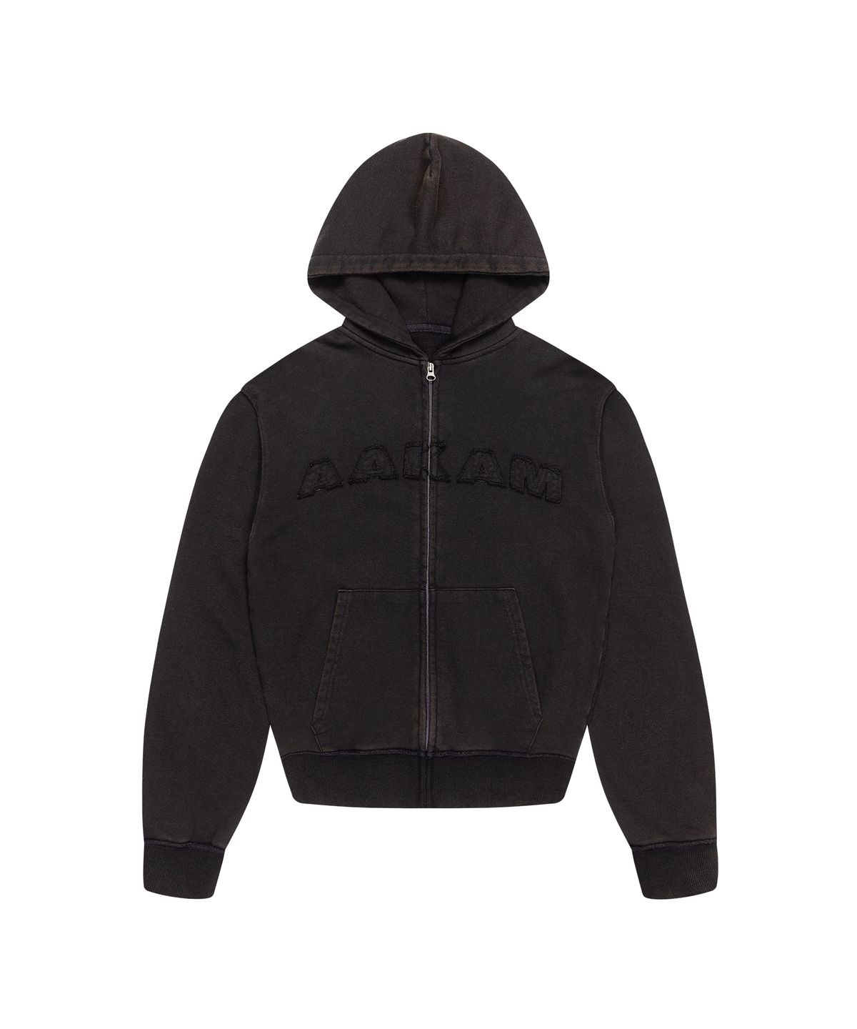 아캄(AAKAM) Washed Logo Zip-Up Hoodie (Black)